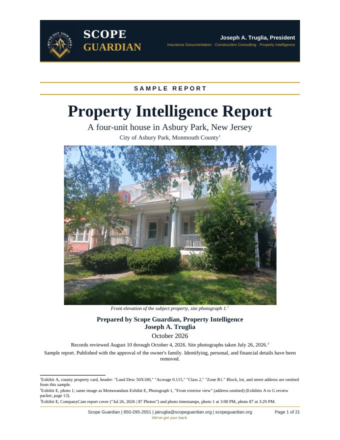 Cover page of the Property Intelligence Report sample
